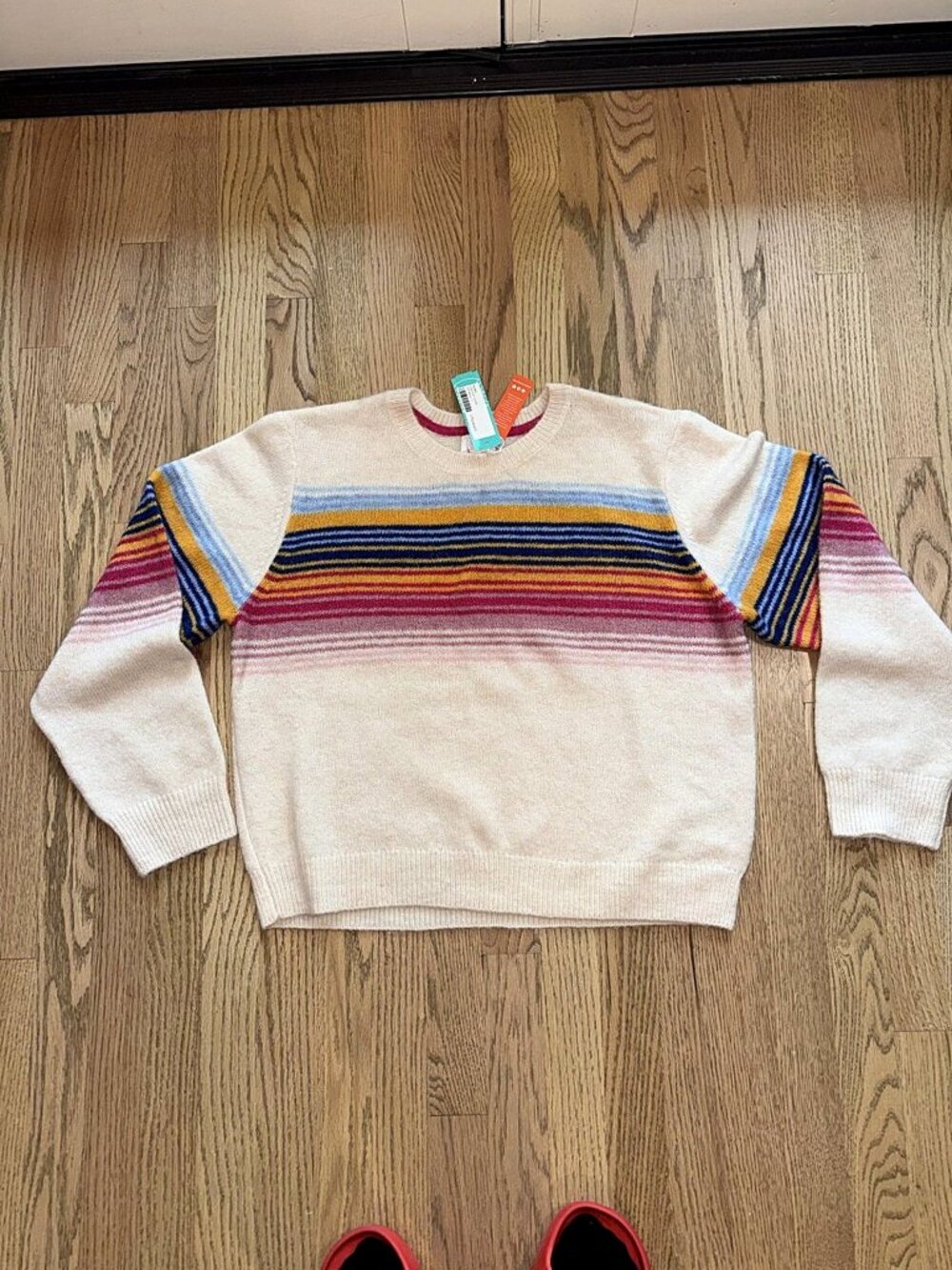 NWT Sundry Striped Crewneck Sweater Cream Multicolor Size 3 L